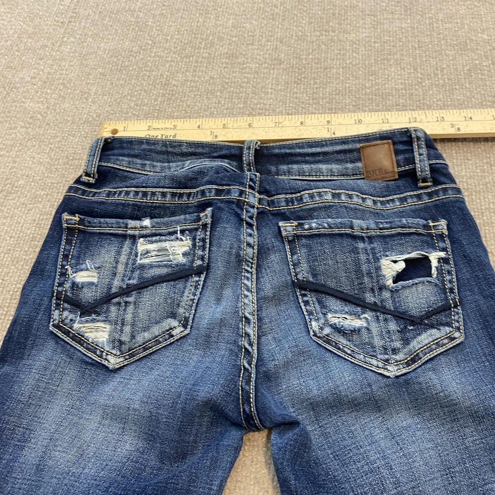 BKE Stella Bootcut Jeans Womens 24R Blue Med Wash Low Rise Distressed Stretch - Picture 5 of 11